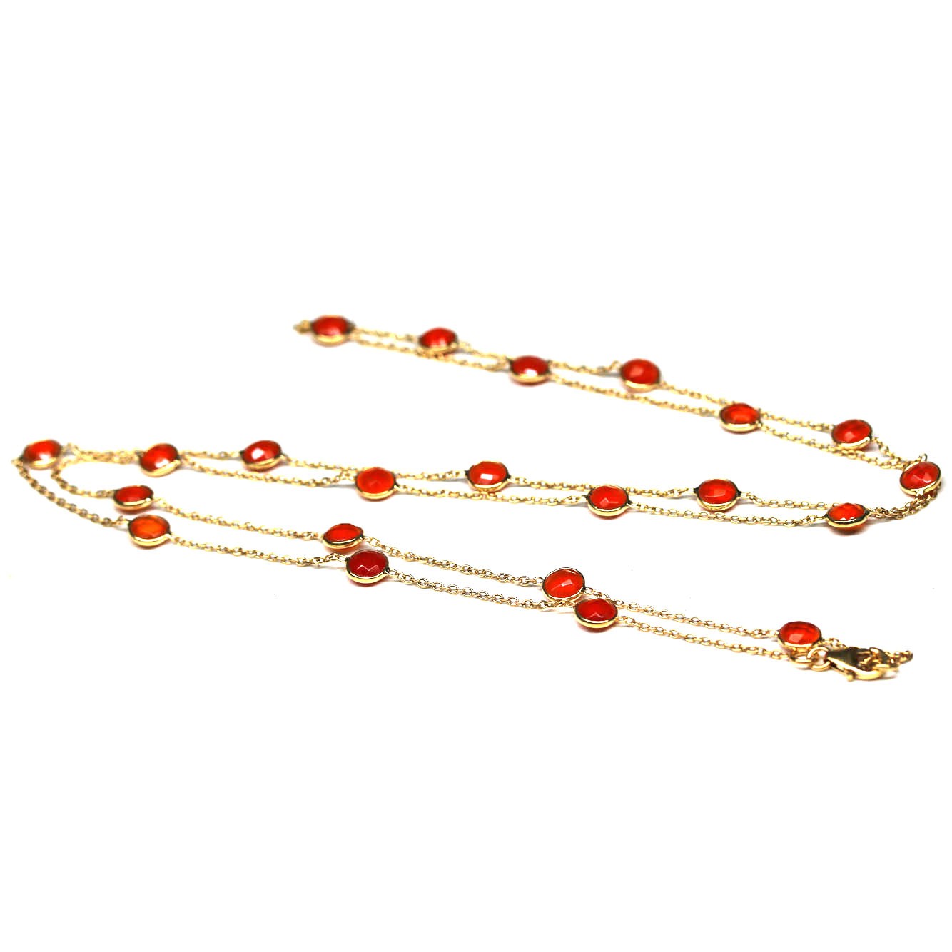 Handmade 925 Sterling Silver Orange Carmelian Necklace 36 in 18K Gold Plated