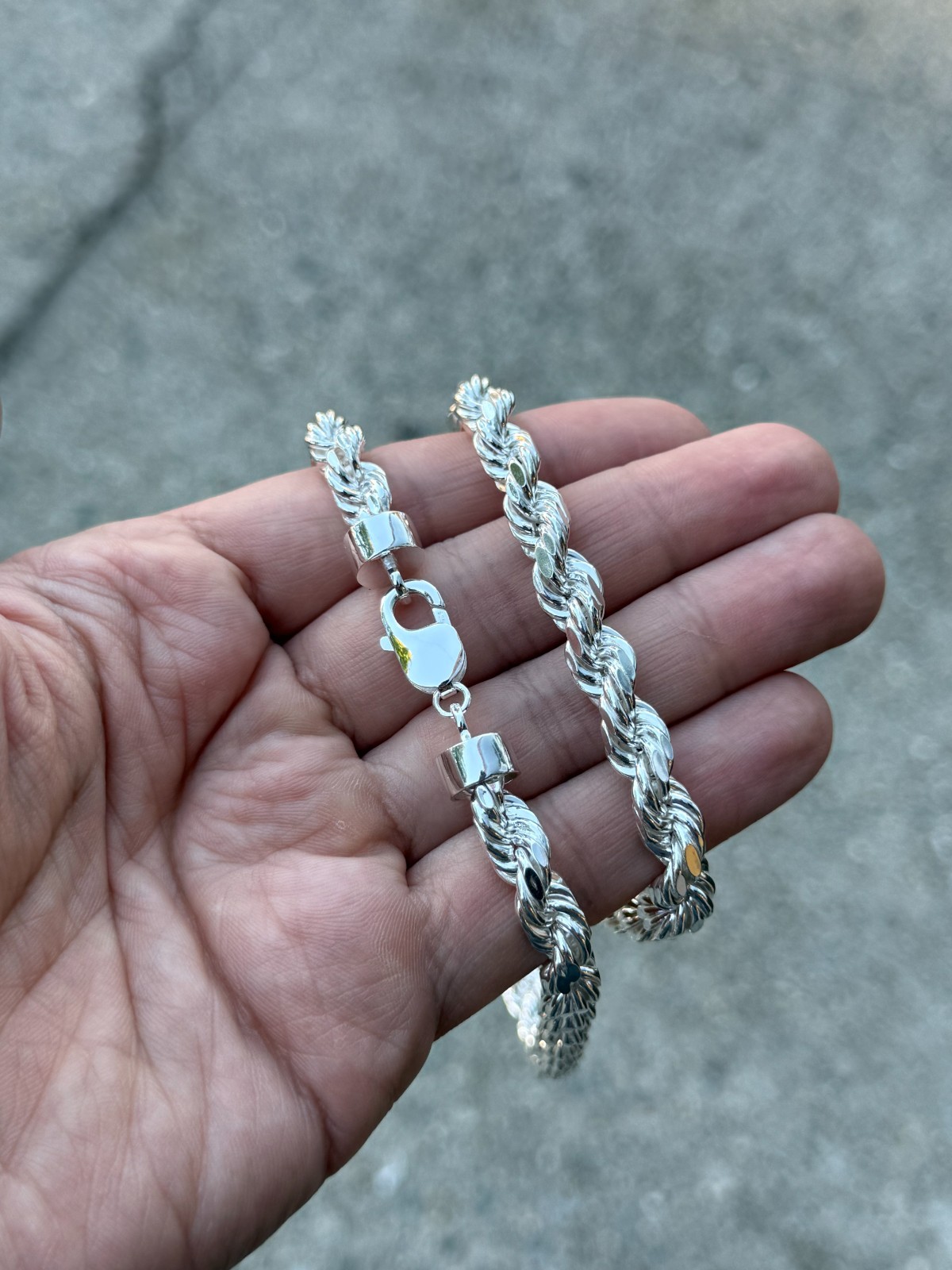 Solid 925 Sterling Silver Italian Rope Chain Mens Necklace 8mm – Diamond Cut