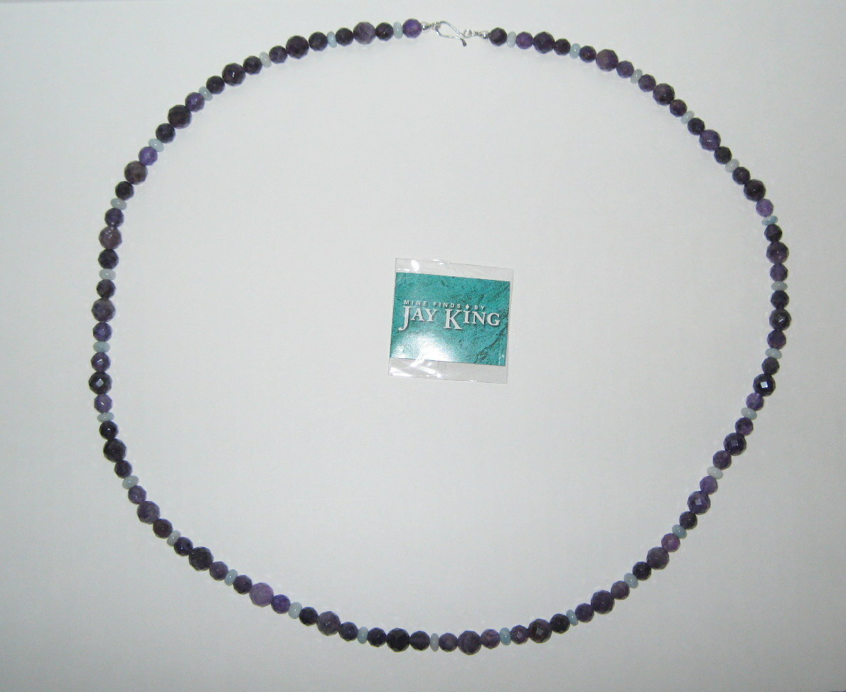 New Jay King Purple Amethyst & Aquamarine Beaded Necklace 36″