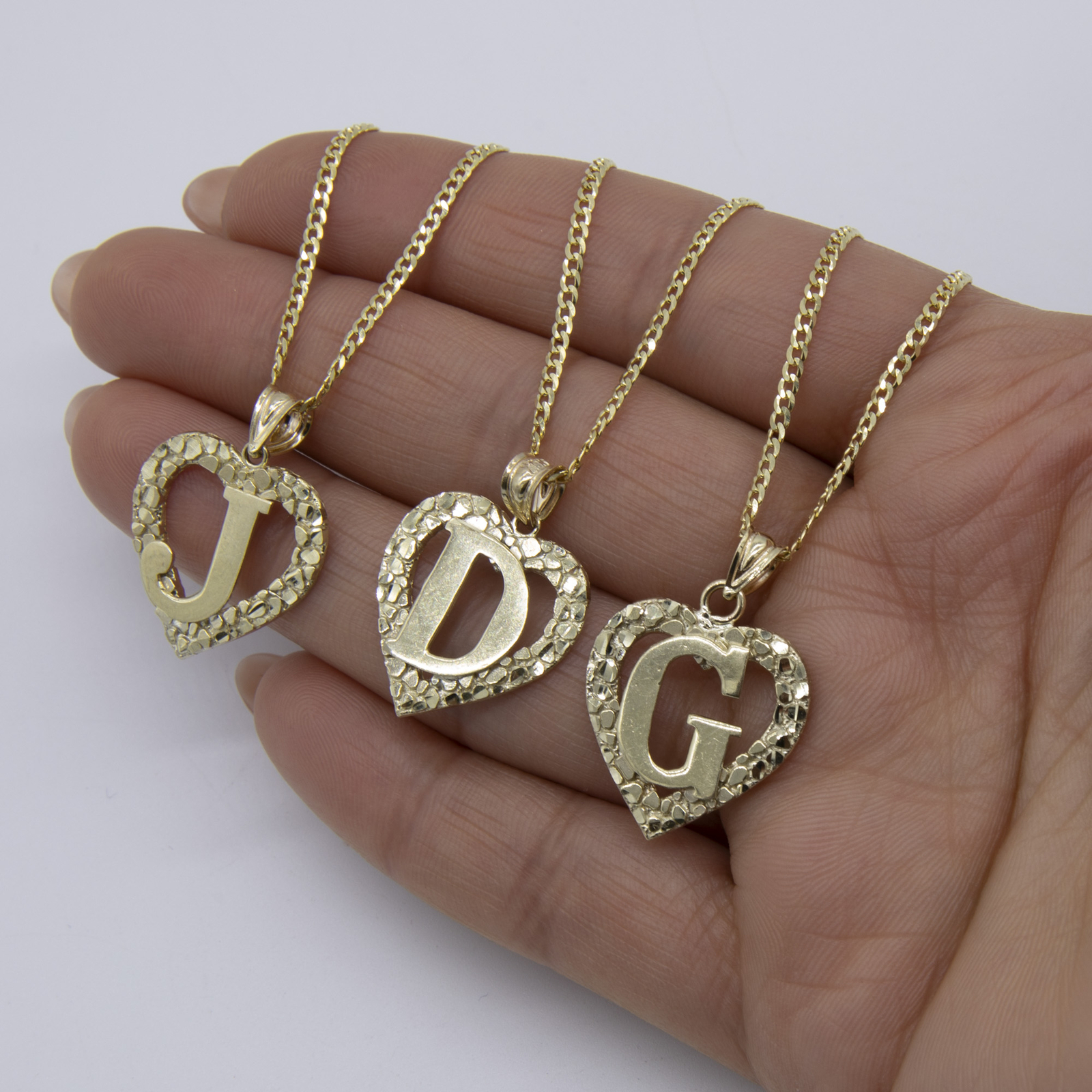 Cutout Nugget Heart Initial Letter Pendant Necklace 10K Yellow Gold