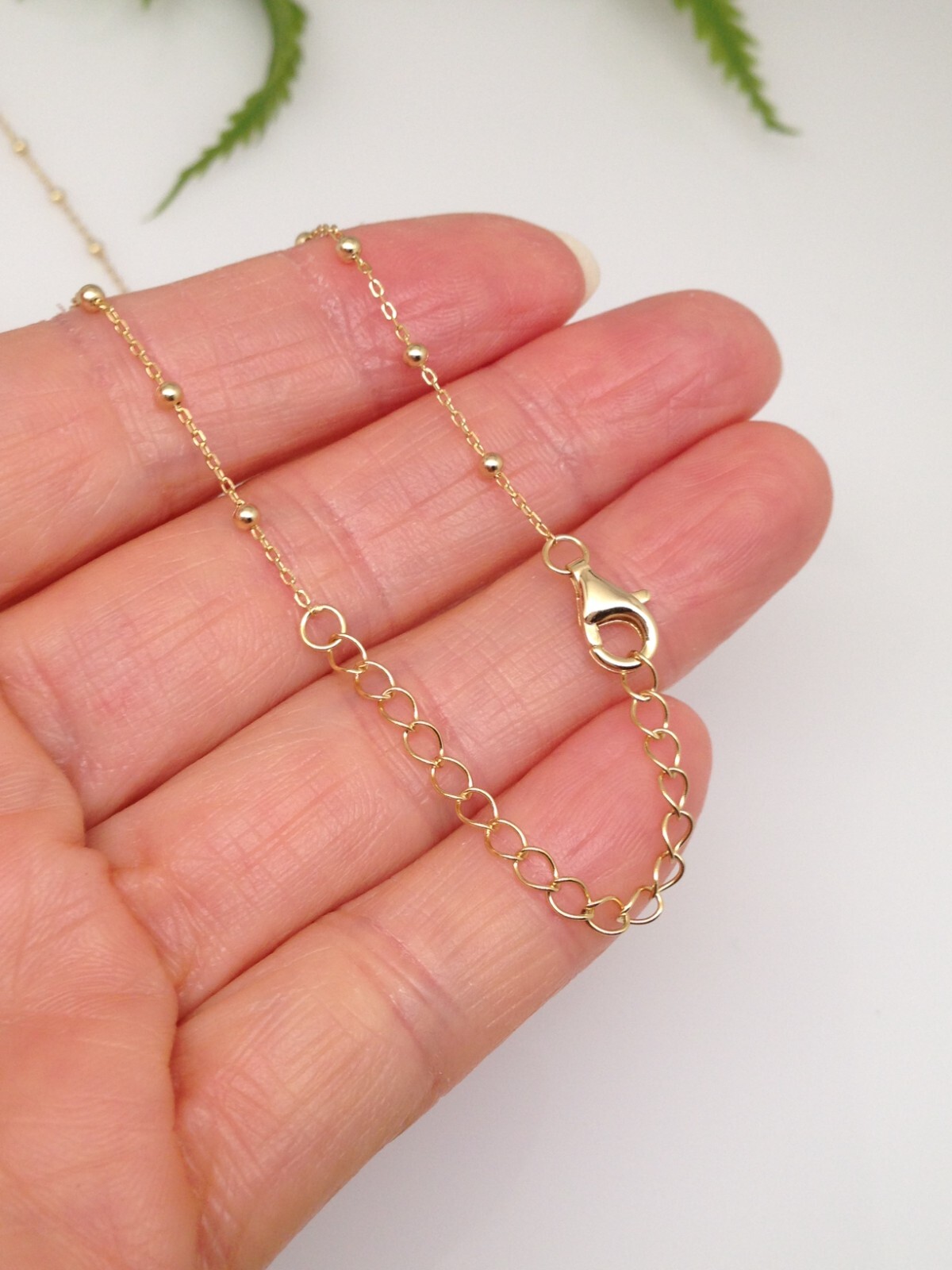 925 Sterling Silver Gold Ball Station Chain Necklace Women 1.8mm Dainty Plain
