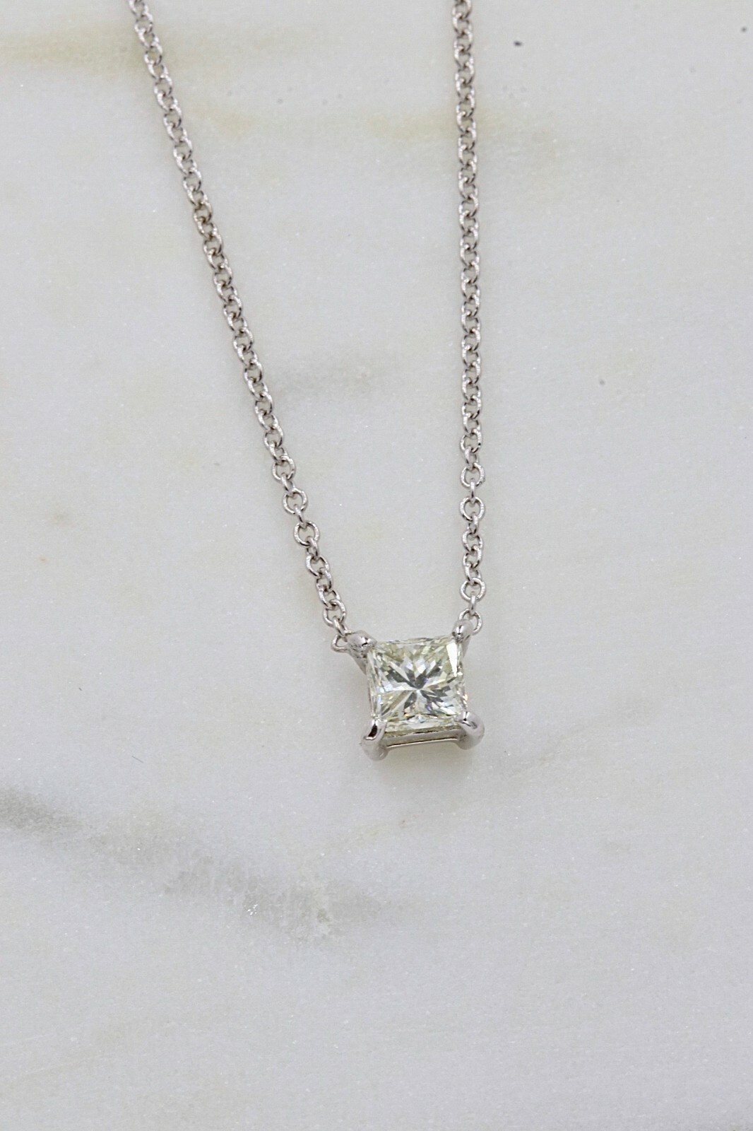 GIA 0.95 VS1 Natural Diamond Princess Solitaire Pendant Necklace 14k White Gold