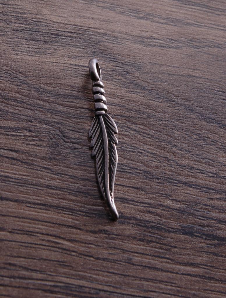 Sterling Silver Small Double-sided Feather Charm Pendant ONE PIECE DB2N
