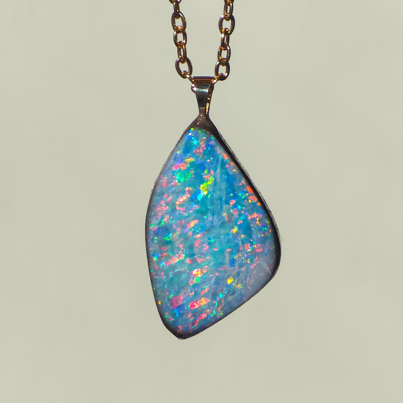 14K Gold Australian Opal Pendant, Coober Pedy Opal Doublet Necklace