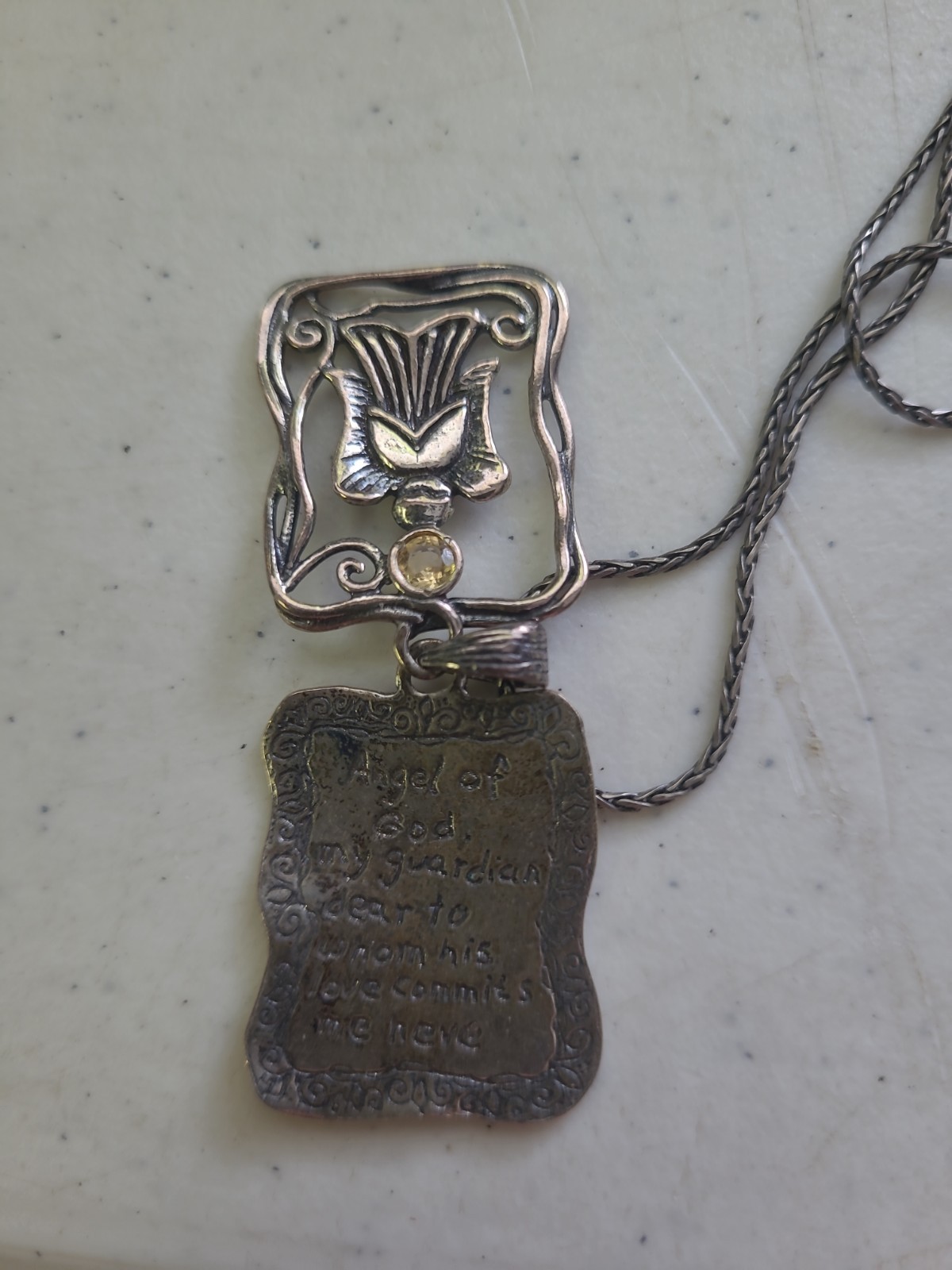 Israeli Silver 925 Citrine “ Guardian Angel “ Double Pendant Adjustable Necklace