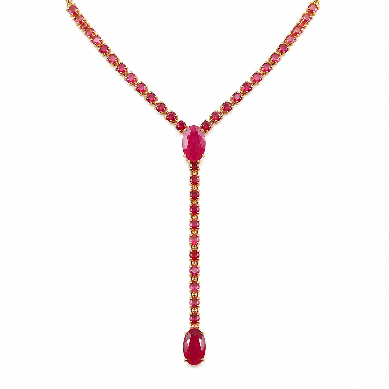 925 Sterling Silver 10 x 17 mm. Pink Ruby Pink Topaz Necklace 18.0 In.