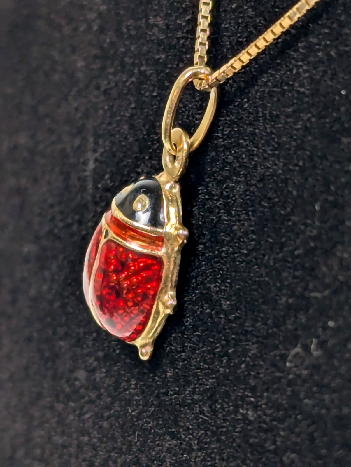 Vintage 18K SOLID Yellow Gold Lady Bug Pendant Charm Jewelry Gift FREE Shipping