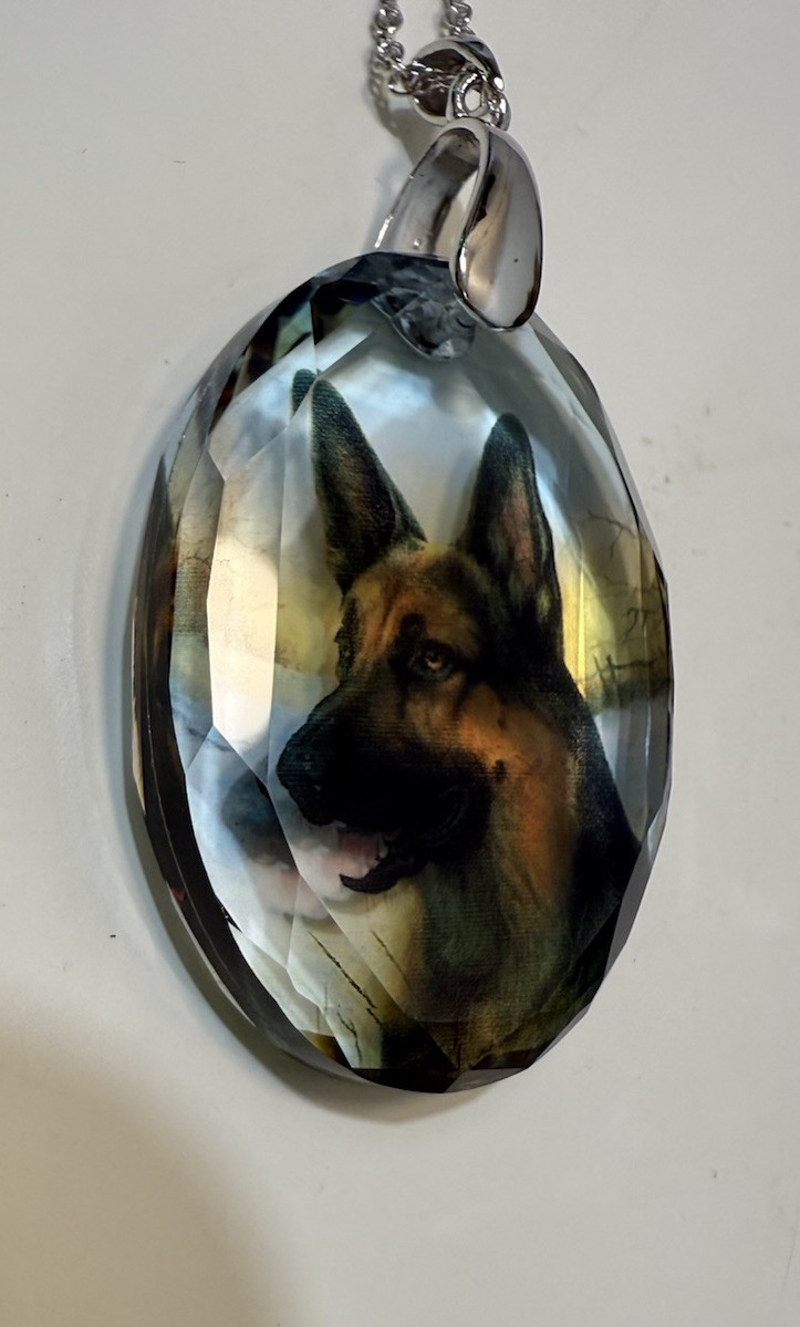 Sterling Silver 925 German Shepherd Crystal Photo Pendant Necklace Italy