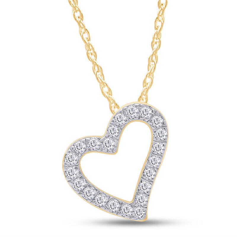 1/8 ct Lab Grown Diamond Heart Necklace Pendant 10k Yellow Gold 18″ Chain