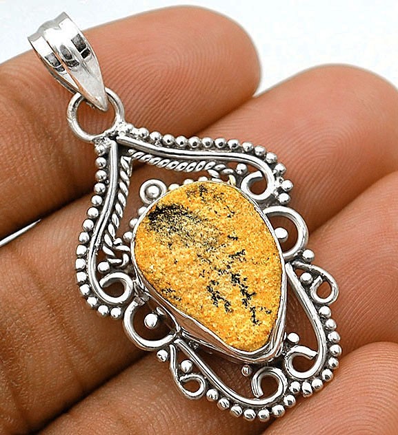 Natural Psilomelane Dendrite German 925 Sterling Silver Filigree Pendant