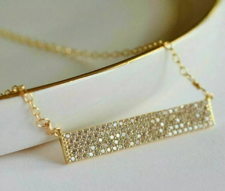 2.00 Ct Round Cut Real Moissanite Bar Christmas Pendant 14K Yellow Gold Plated