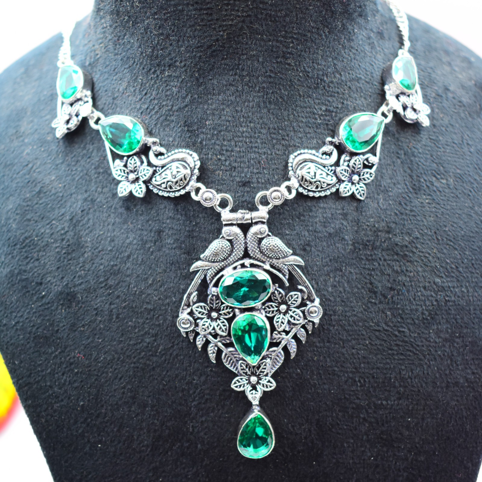Paraiba Tourmaline Gemstone 925 Sterling Silver Jewelry Necklace Sz-17-18″