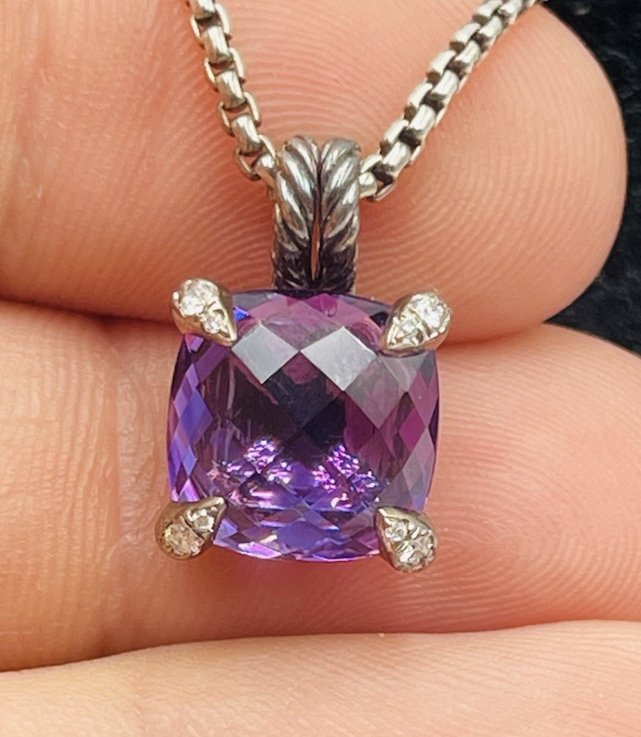 David Yurman Sterling Silver Purple Amethyst & Diamond Chatelaine Necklace
