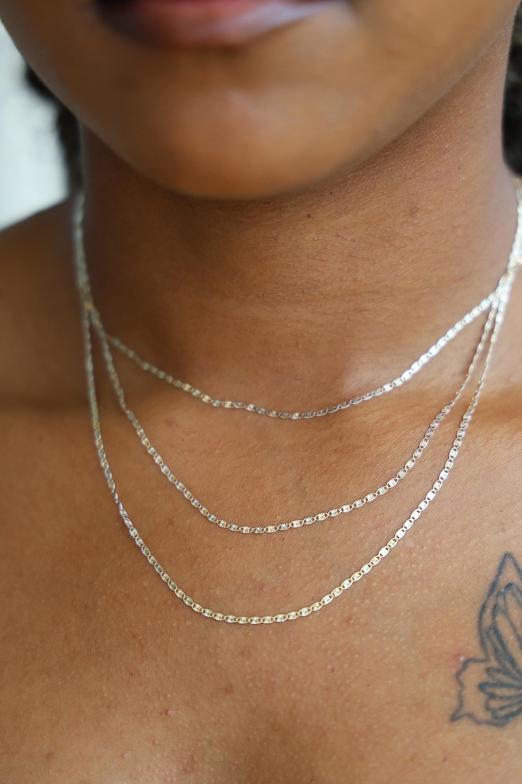 Mariner Chain Necklace 10k Solid Gold Tri-Color Diamond-Cut Valentino Link