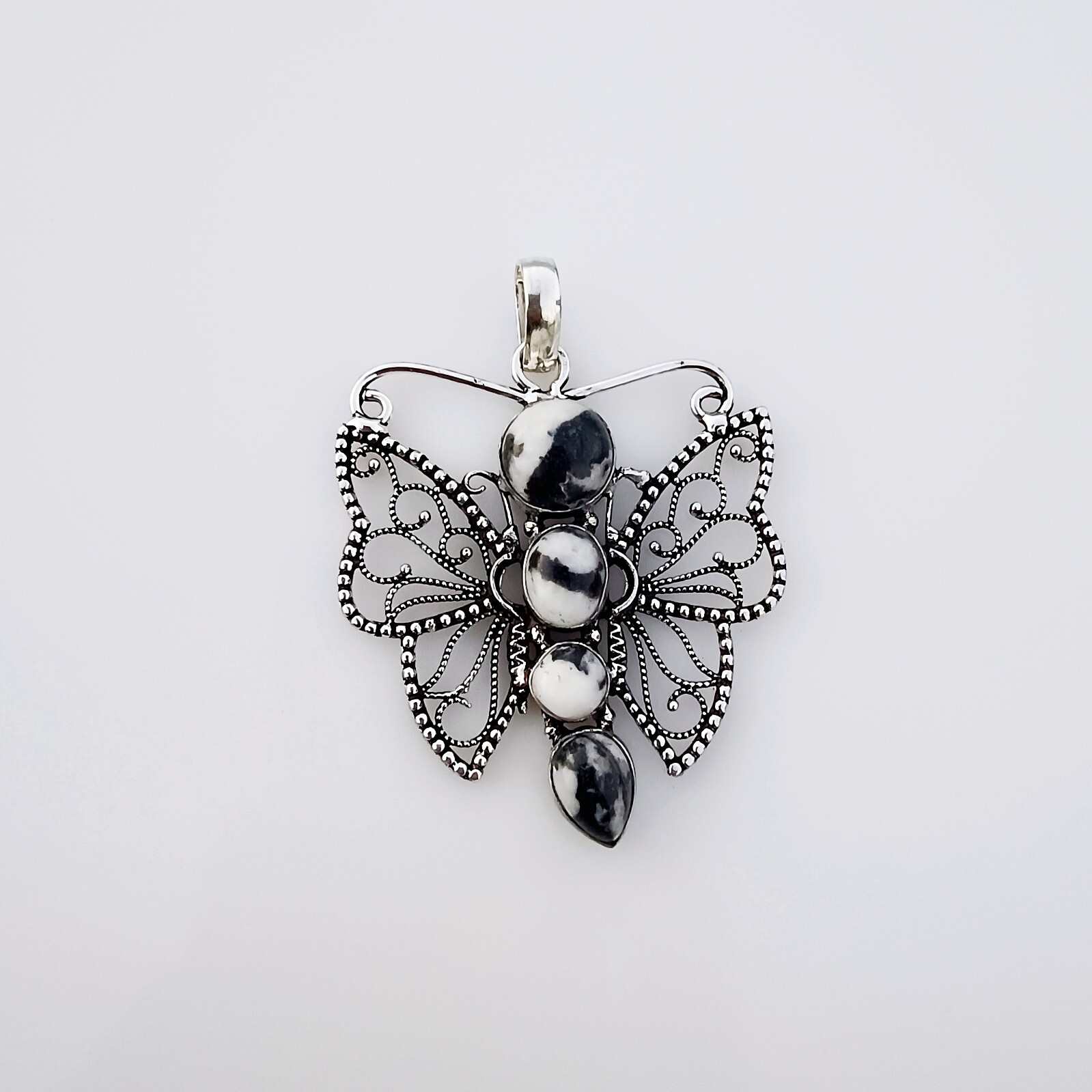 White Buffa Butterfly Pendant 925 Sterling Silver Natural Gemstone Jewelry 2.36″