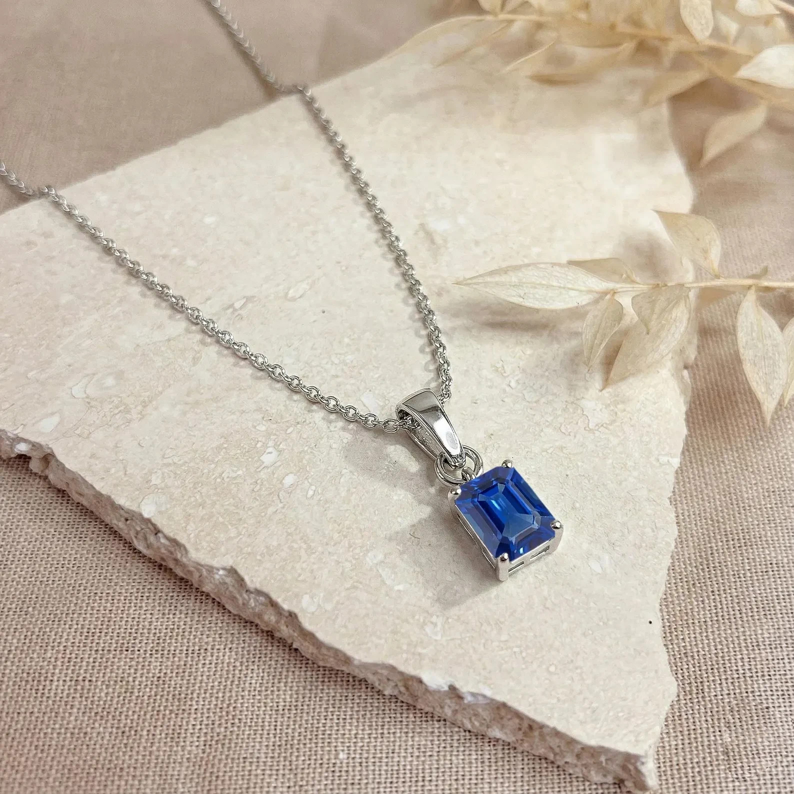 4.00 Ct Emerald Cut Natural Sapphire Diamond Gorgeous Pendant 14K White Gold