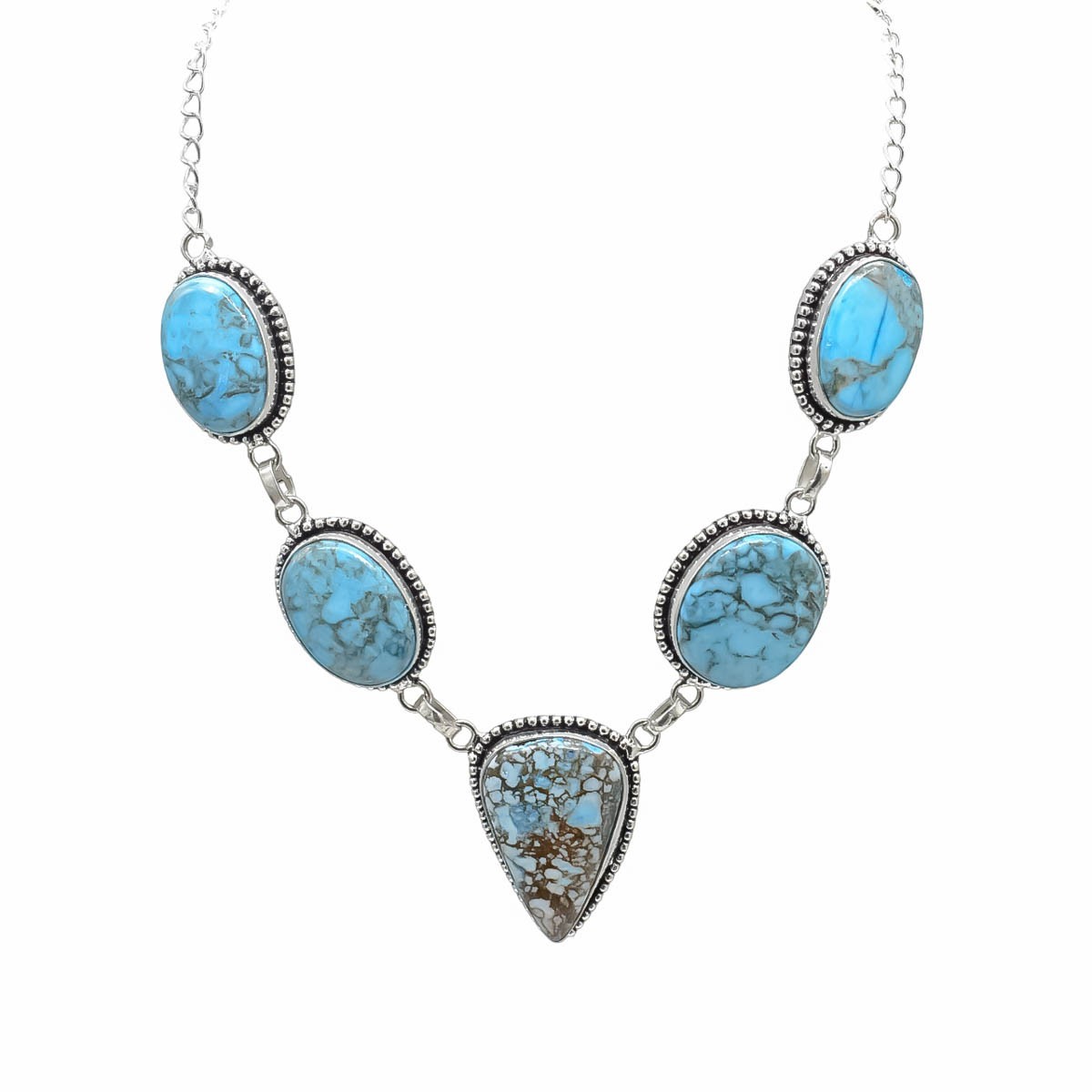 Natural Turquoise Gemstone Necklace 925 Sterling Silver Jewelry S-18″ Women Gift