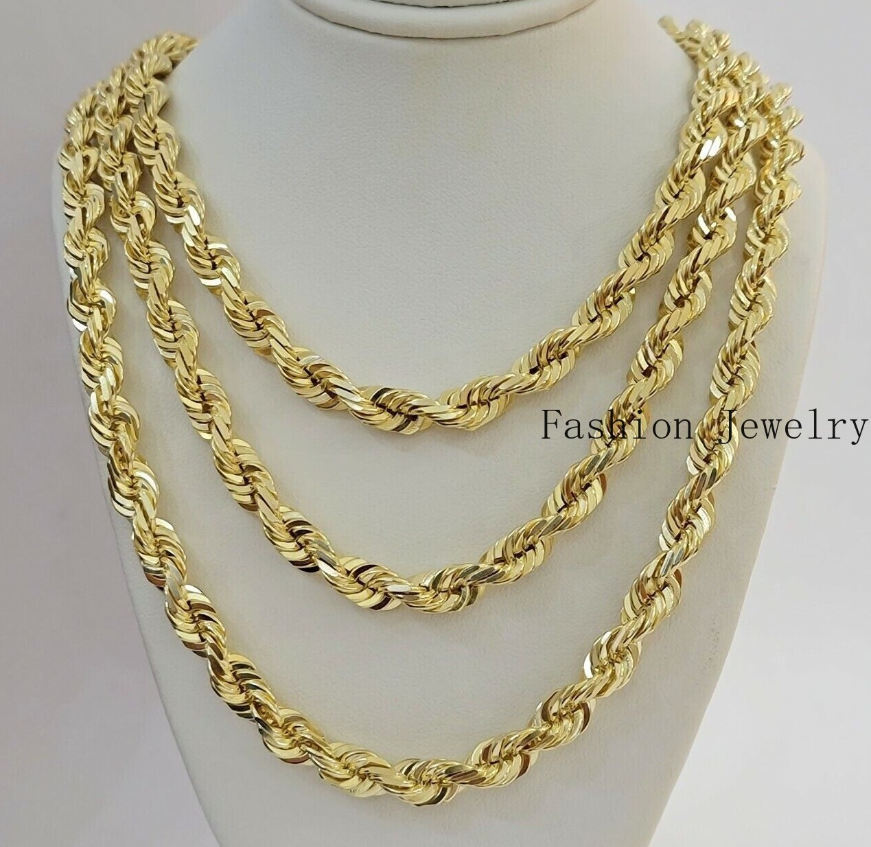 7mm Rope chain Necklace Solid 10k Yellow Gold Diamond cut 24″ GURANTEED 10K GOLD