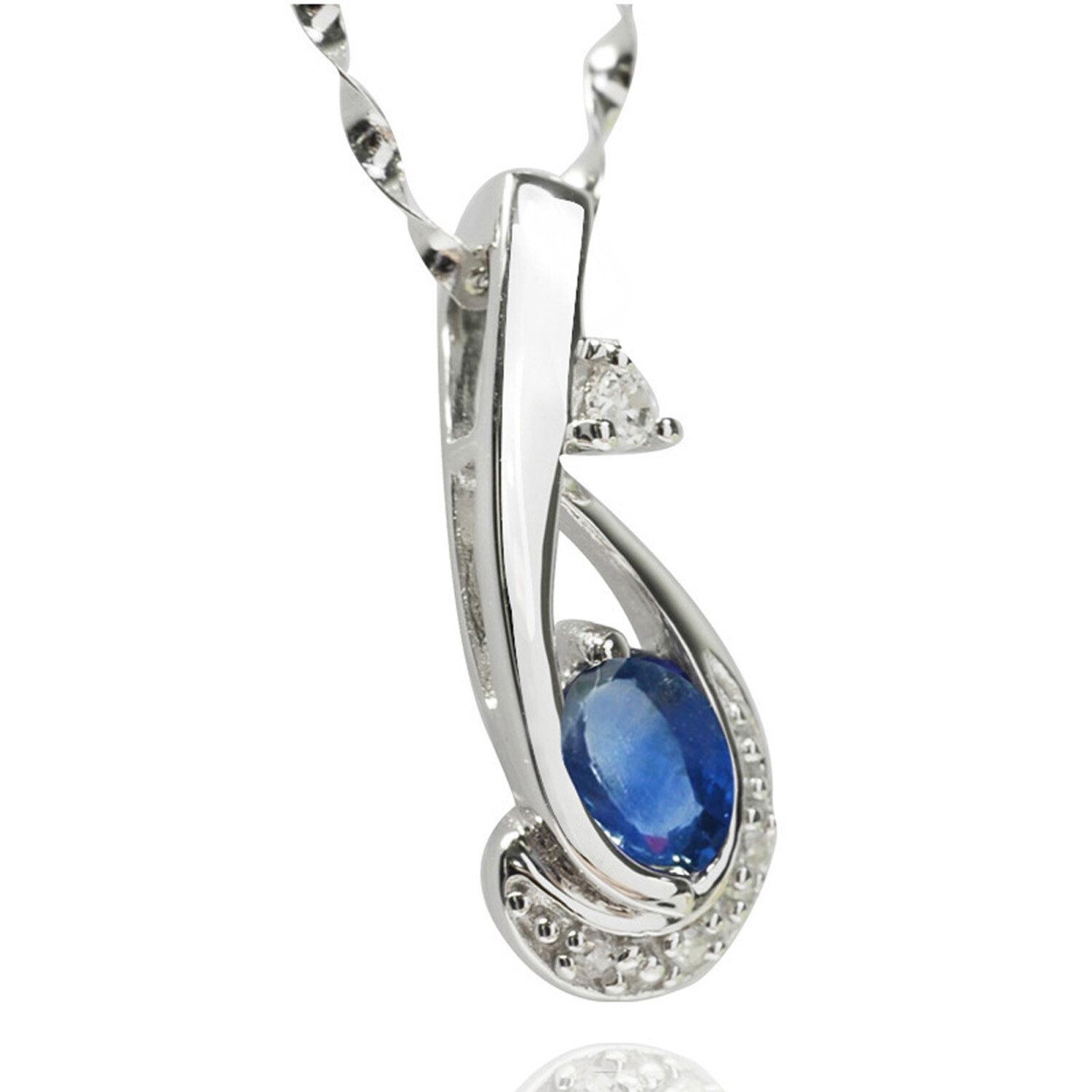 De Buman 0.24ctw Sapphire & CZ Solid 925 Silver Necklace With Silver Chain