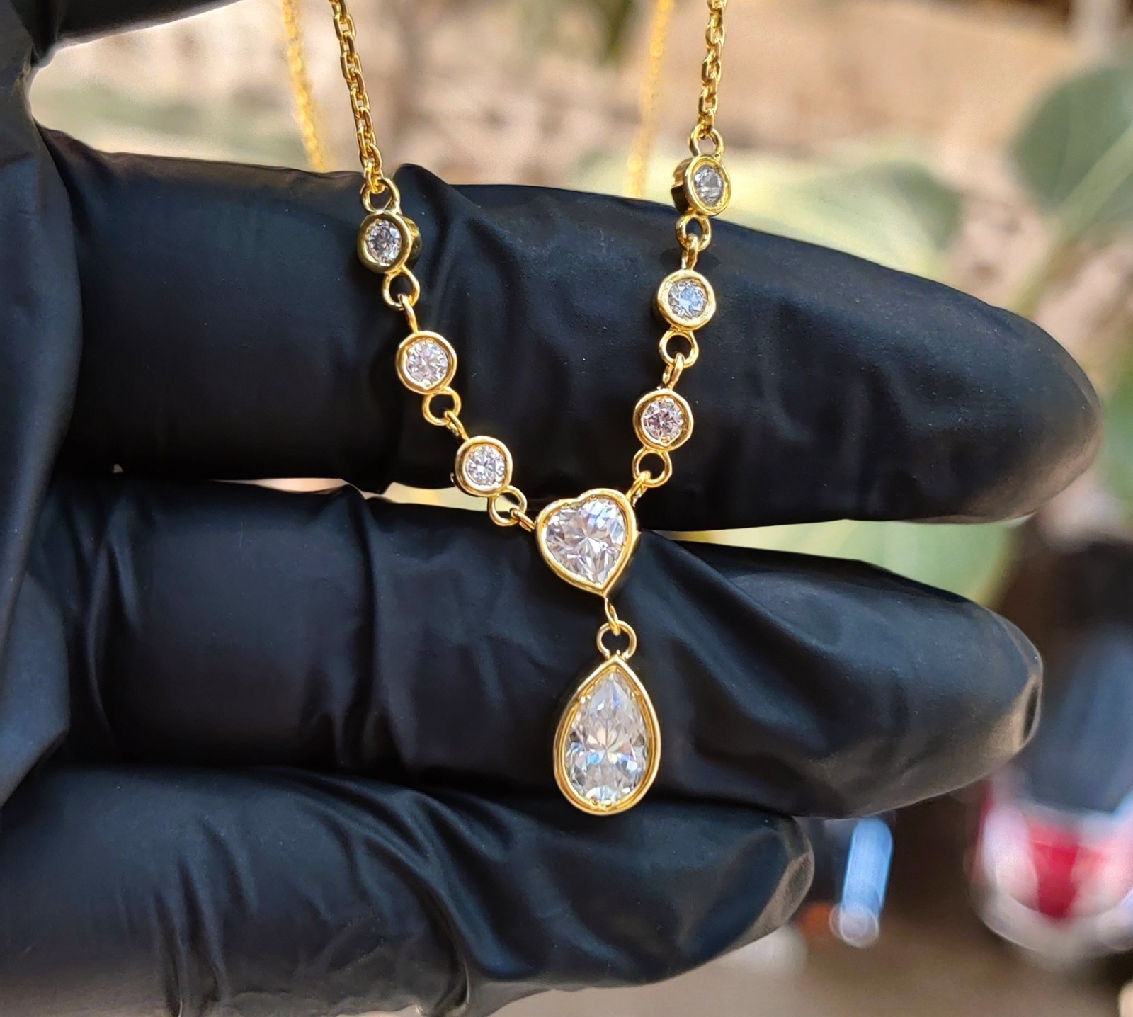 2.50Ct Pear Lab Created Diamond Necklace Pendant 14K Yellow Gold Plated Silver