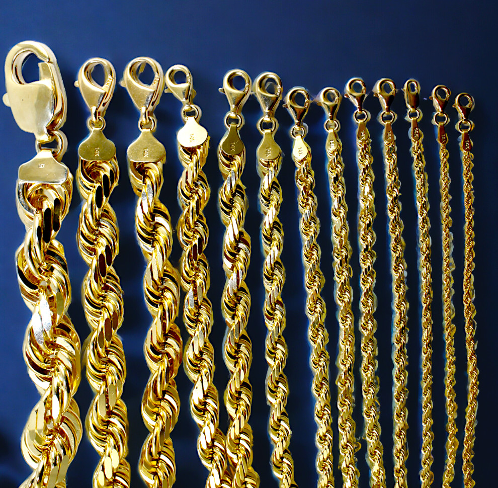 14K Yellow Gold 1mm-10mm Rope Chain Necklace Diamond Cut All Sizes Real