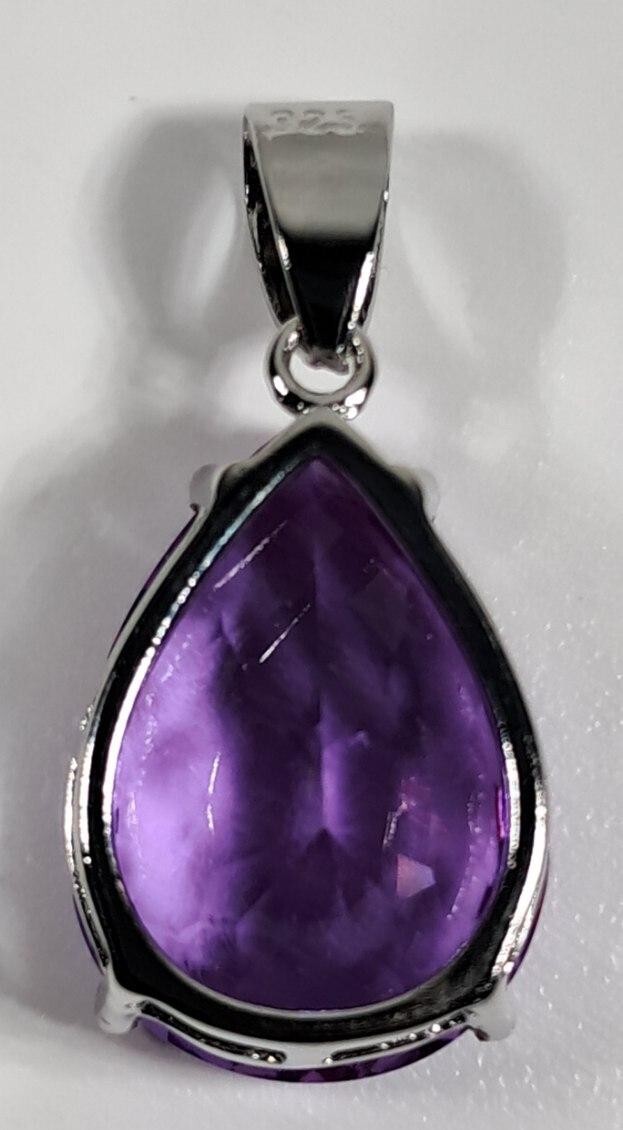 925 Sterling Silver Purple Amethyst Teardrop Pendant Necklace [Pen65]