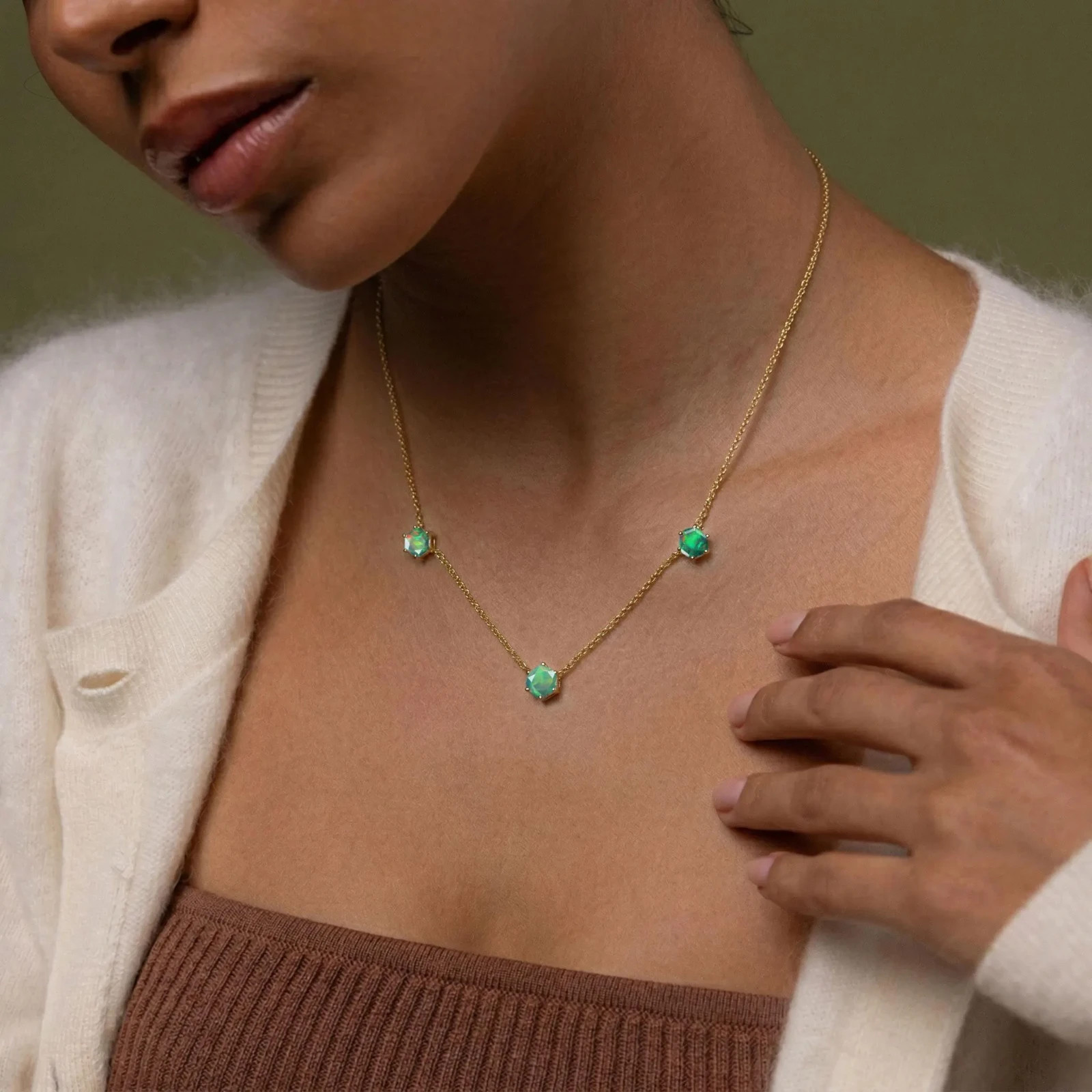 Black Opal Station Necklace, Dainty Wedding Jewelry, Dark Opal Necklace