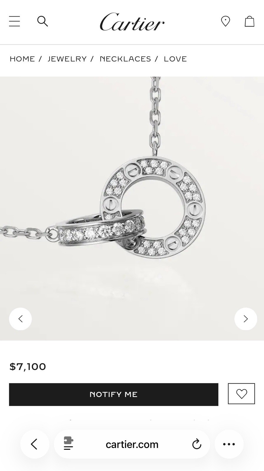 Cartier Love Necklace with Pendant 18k White Gold Pavé Diamond 0.30 ctw