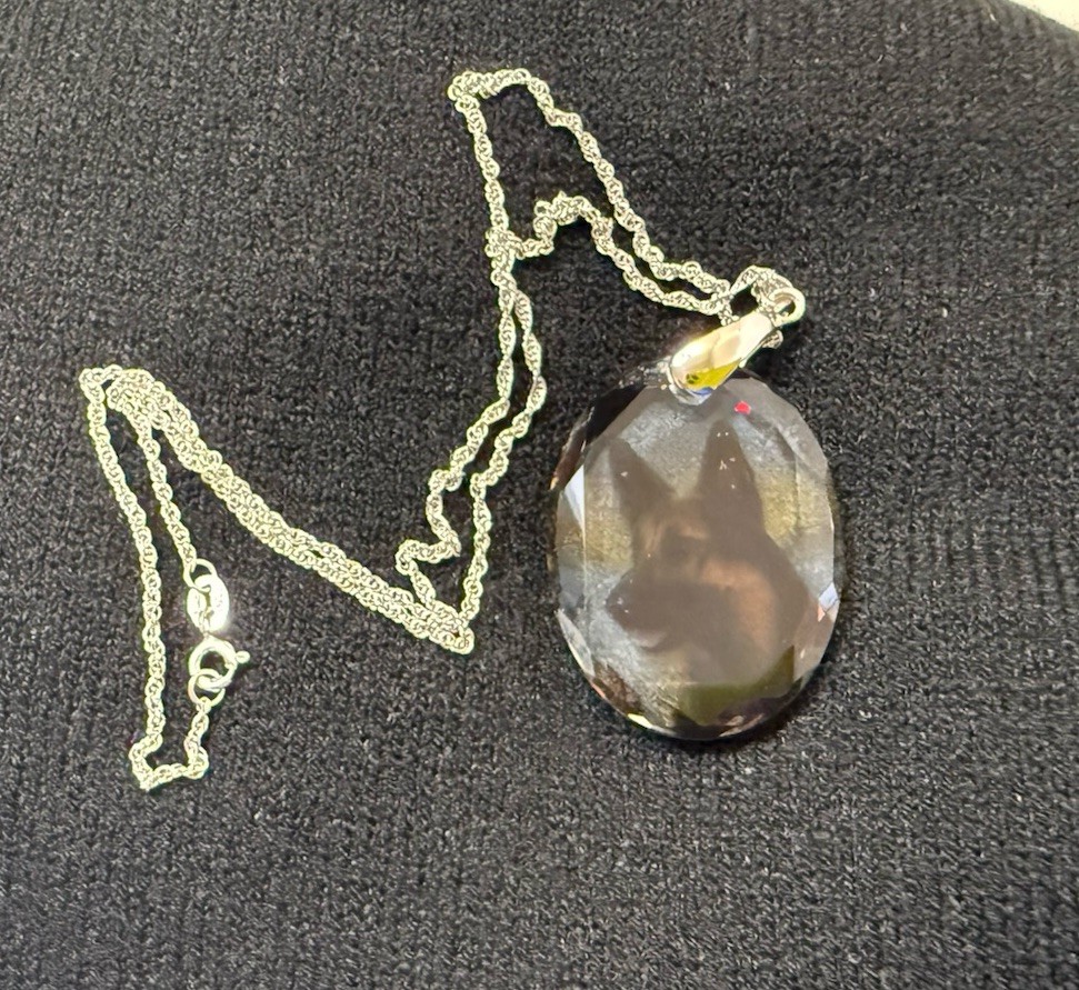 Sterling Silver 925 German Shepherd Crystal Photo Pendant Necklace Italy
