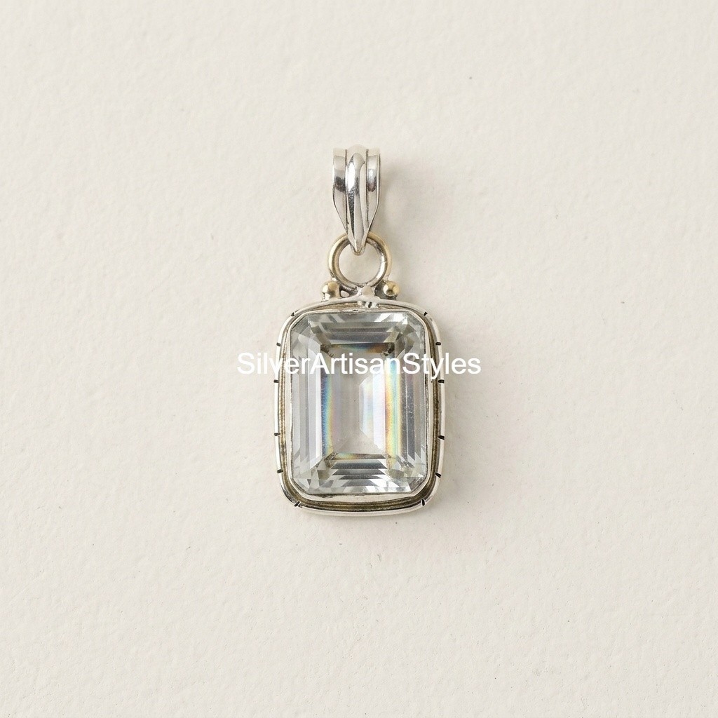 White Topaz Gemstone Handmade 925 Sterling Silver Jewelry Pendants Gift For Love