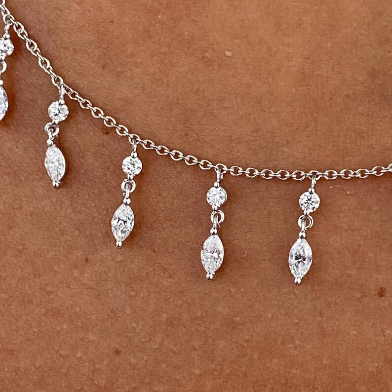 Luxurious 14K White Gold Necklace With Lab Grown Diamond Elegant Marquise 18″