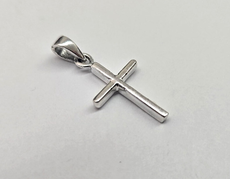 925 Sterling Silver Plain Beveled Cross Pendant 1 1/2 Inch (38mm) Tall