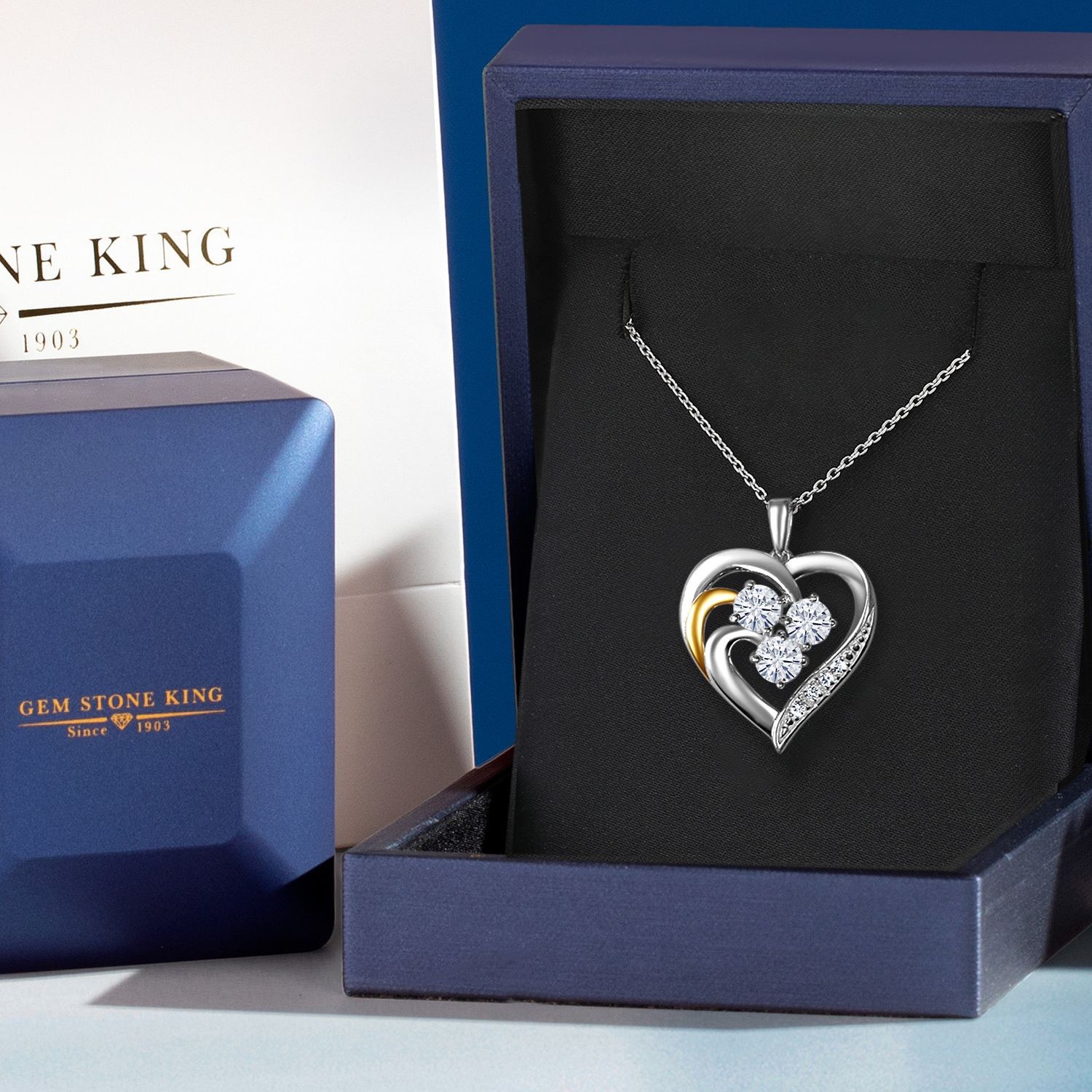 925 Sterling Silver and 10K Yellow Gold Pendant Near Colorless (GH) Moissanite