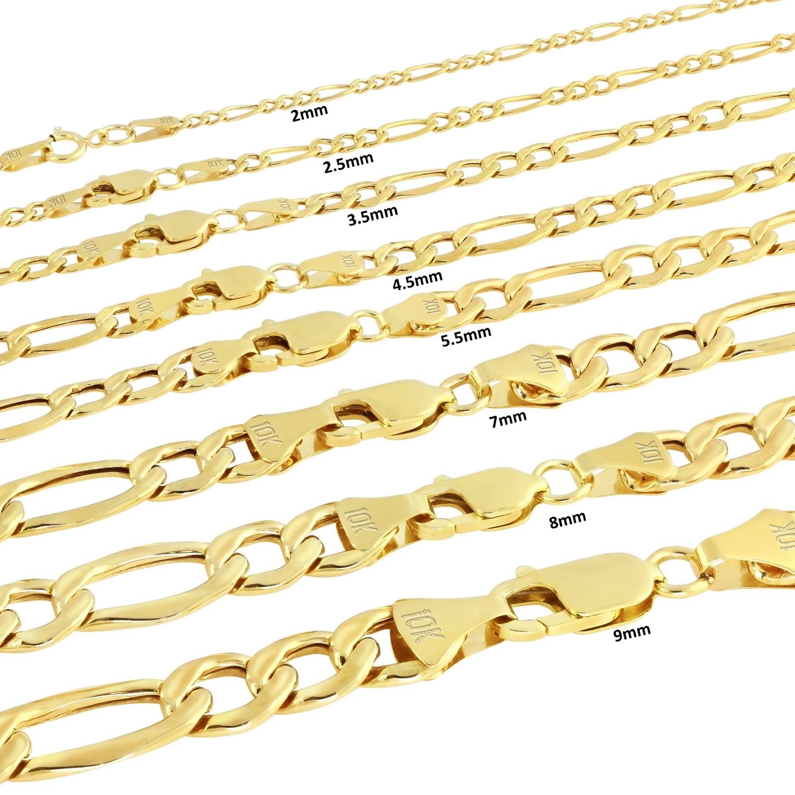 10K Yellow Gold 2mm- 9mm Figaro Chain Italian Link Necklace Mens Women 16″- 30″