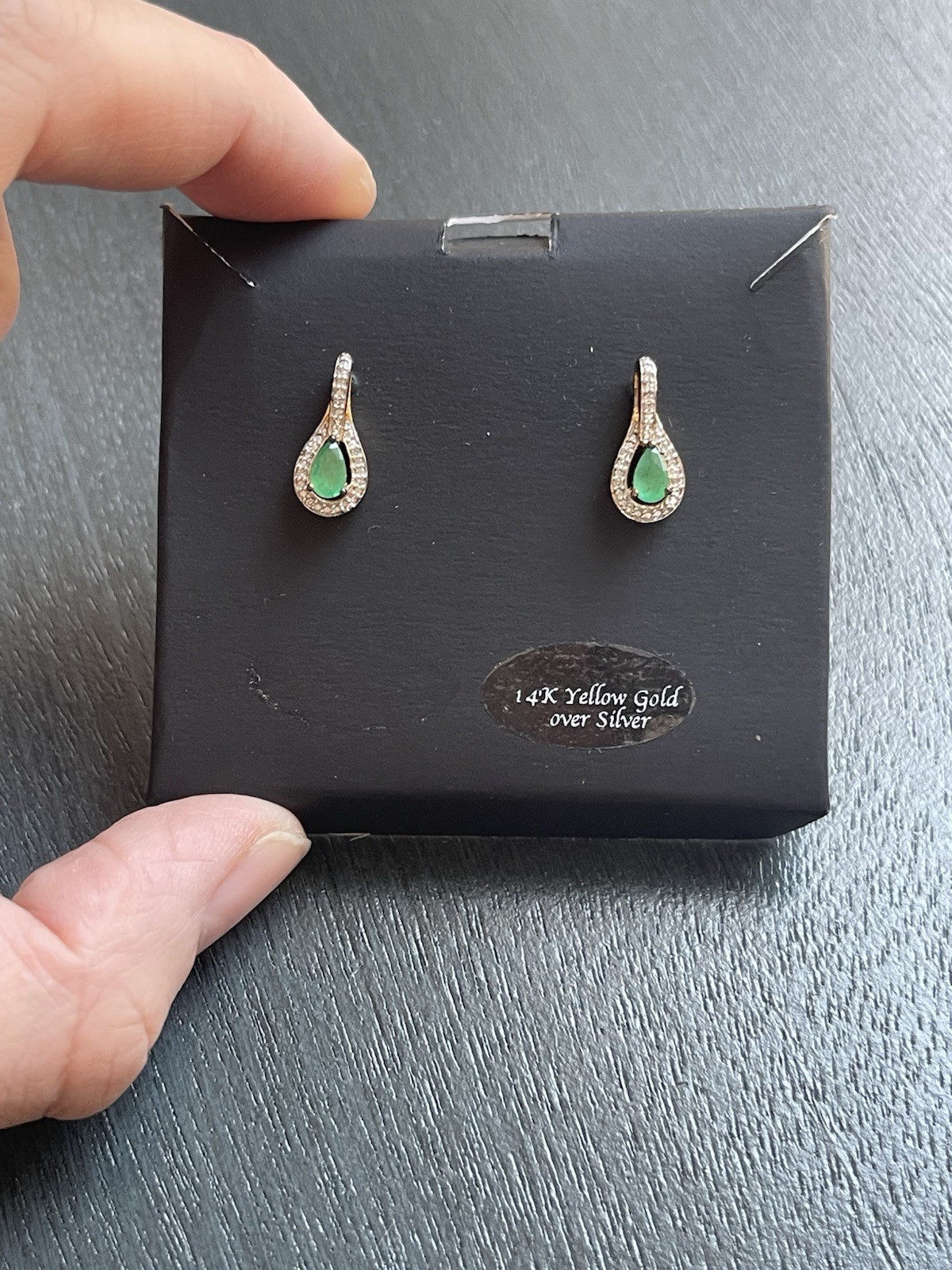 Macy’s Gemstone Diamond Green Emerald Earrings – 14K YG Plated – May Birthstone