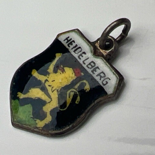 REU 800 Sterling Silver Retro Pendant Charm Heidelberg Germany Lion Enamel Crest