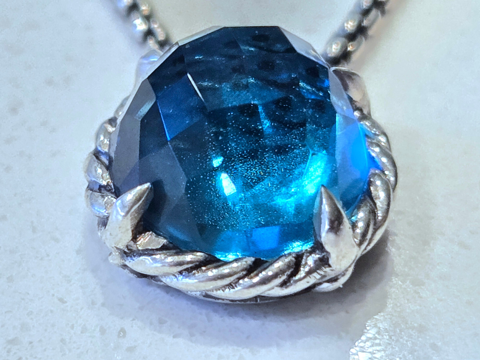 David Yurman Petite Chatelaine Necklace Sterling Silver with Blue Topaz Pendant