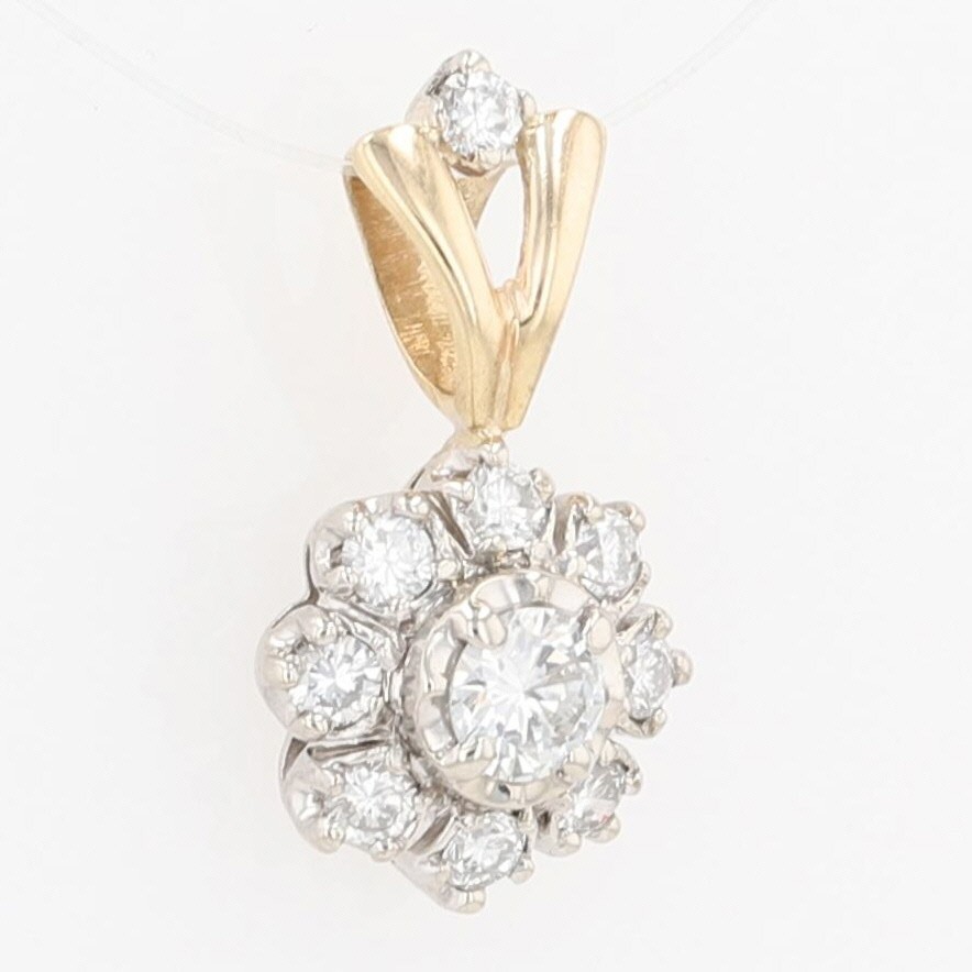 .52ctw Round Diamond Halo Floral Pendant No Chain 14k Multi-Tone Gold 1.59 Grams