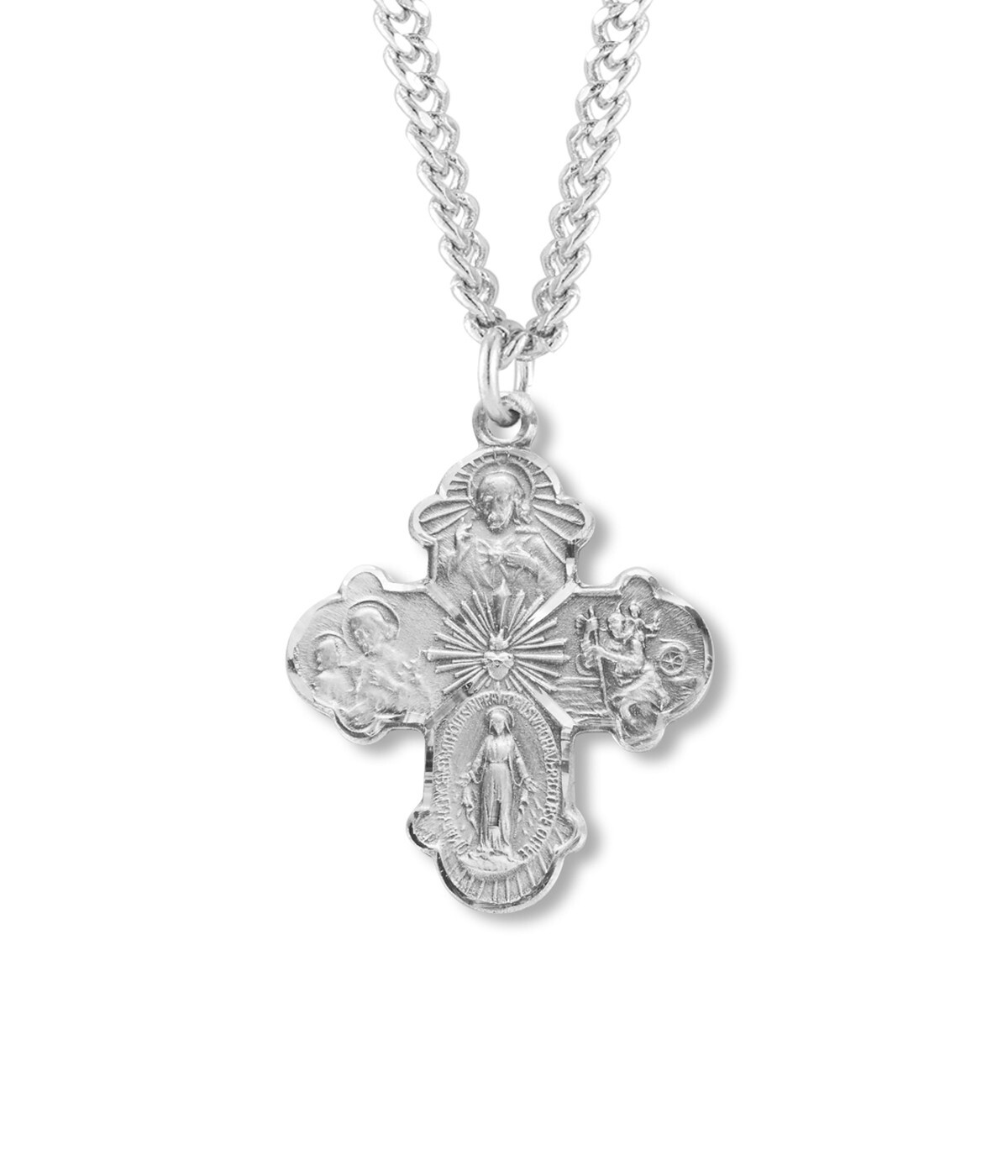 925 Sterling Silver Four 4-Way Pendant Medal Christian Necklace