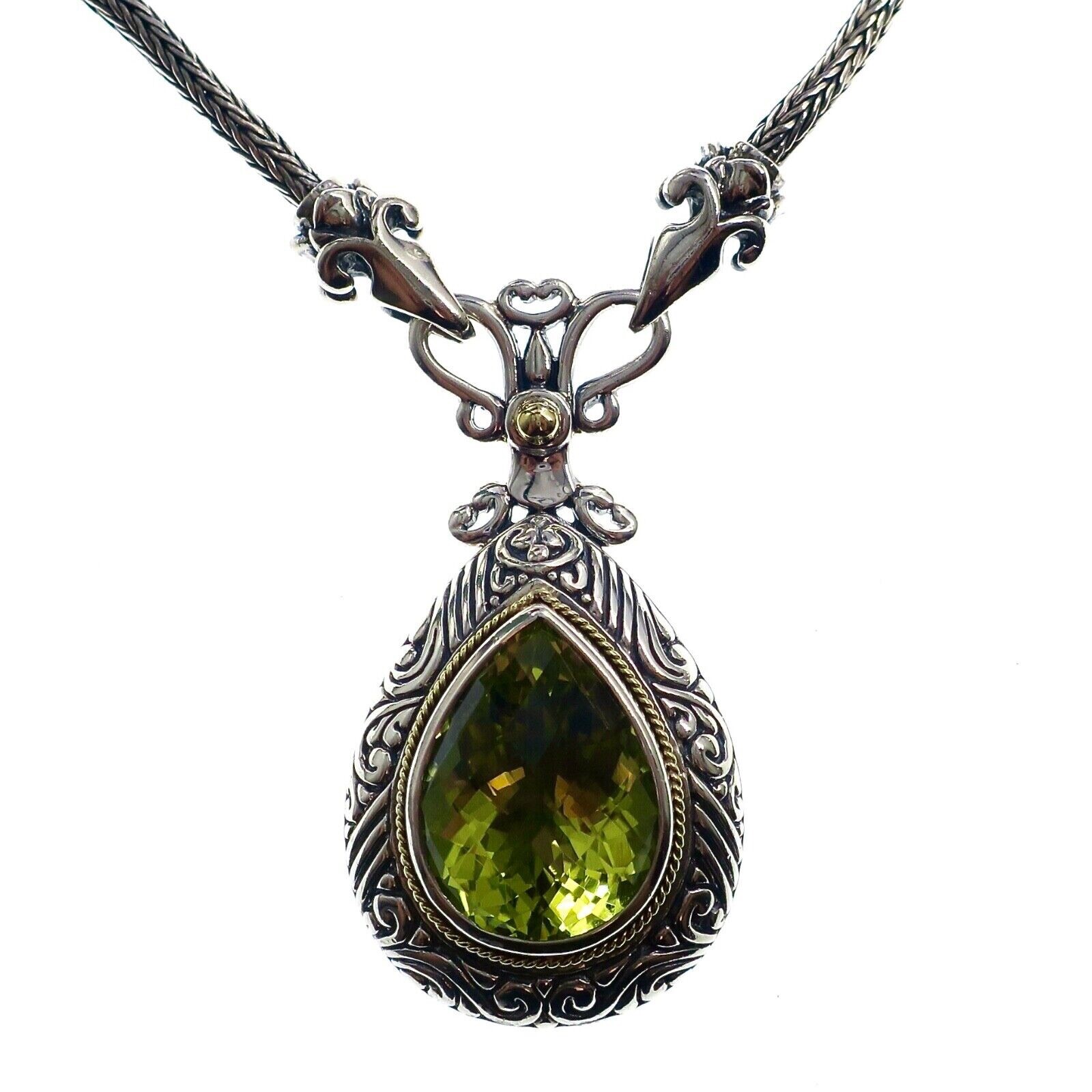 IND 18k Gold and Sterling Silver 15ct Lemon Quartz Necklace 18 inches
