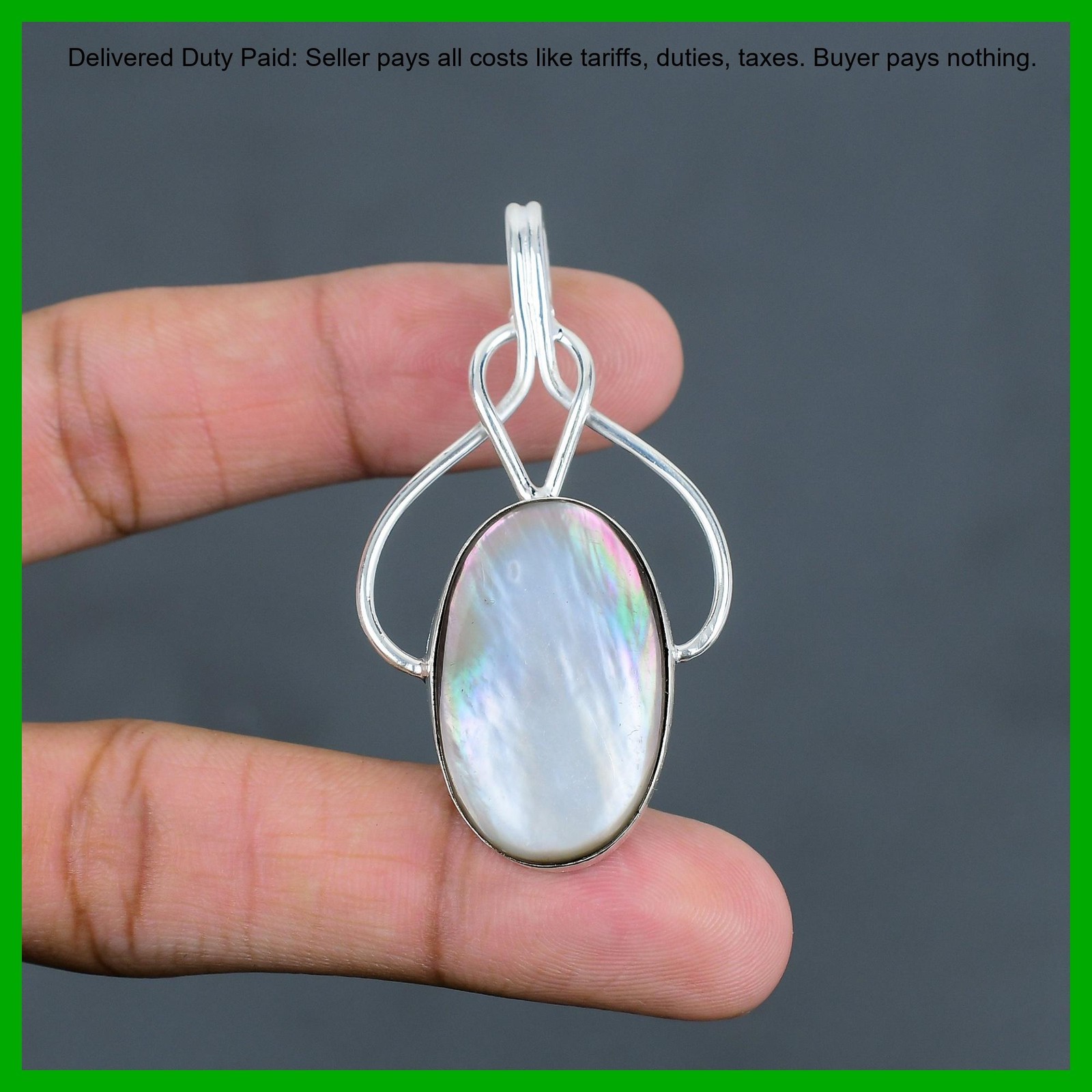 Sterling Silver Oval June Mother Of Pearl Gemstone Wife Wedding Birthday Pendant