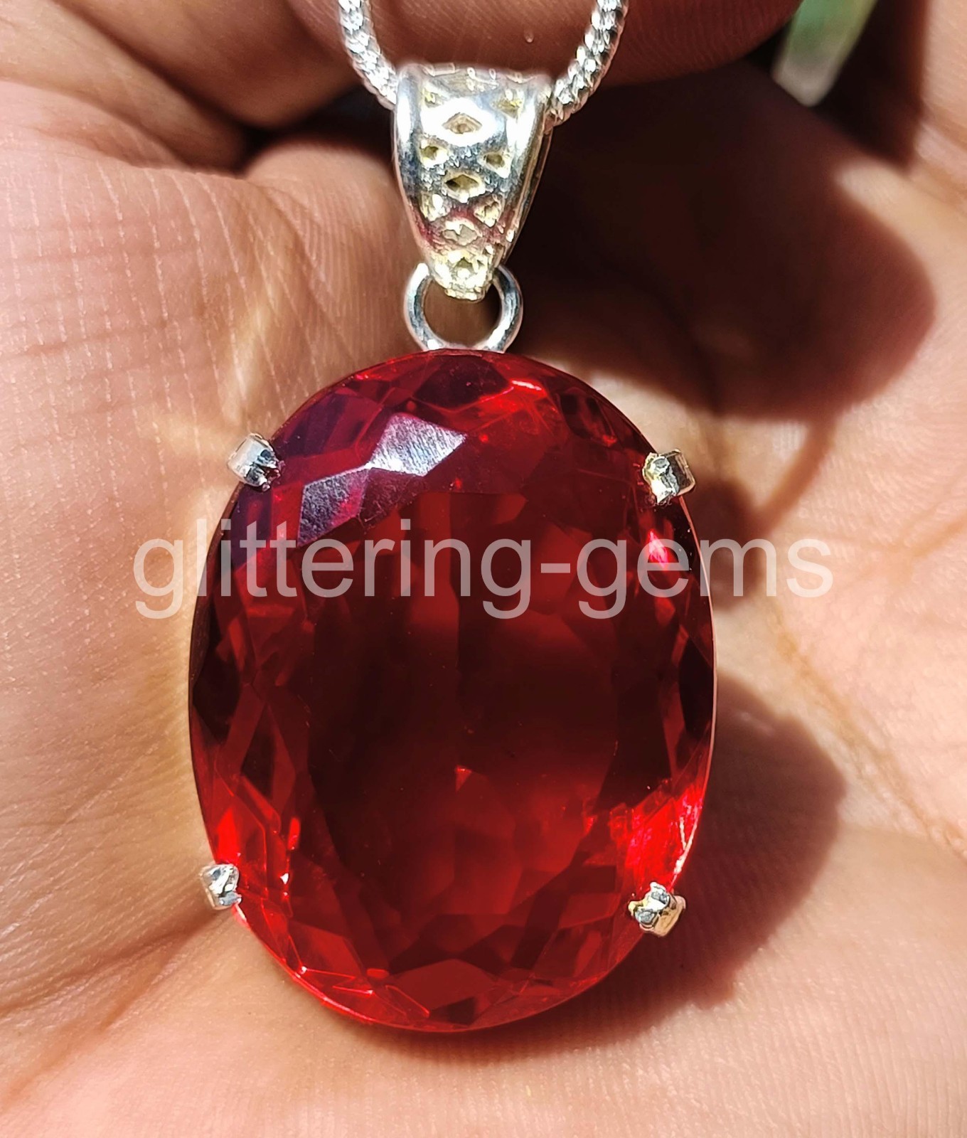 106.15 Ct Natural Red Ruby Pendant Oval Shape 925 Silver IGL Certified Gem 6AHQ