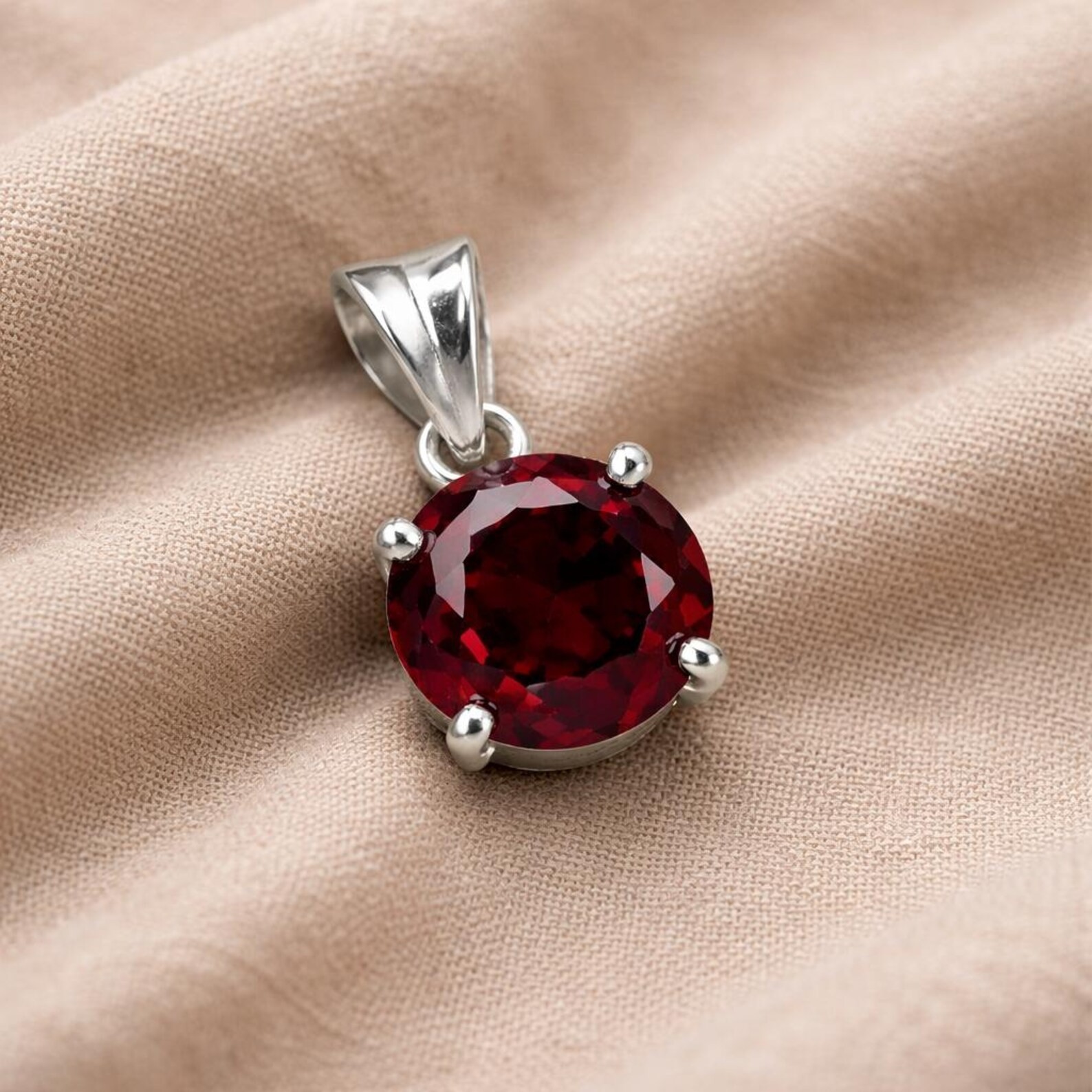 Lab Created Garnet Pendant Round Cut 925 Sterling Silver Pendant Gifts For Him