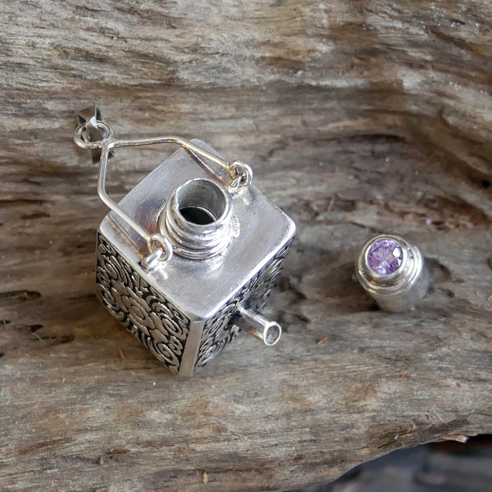 Purple Cubic Zirconia 925 Sterling Silver Ashes Box Prayer Locket Pendant SP050