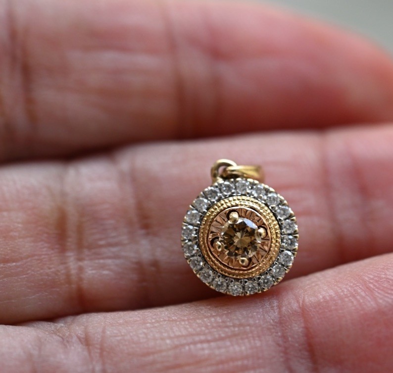 14K Gold Diamond Halo Pendant 0.40 CTW Round Cluster Estate Vintage Style