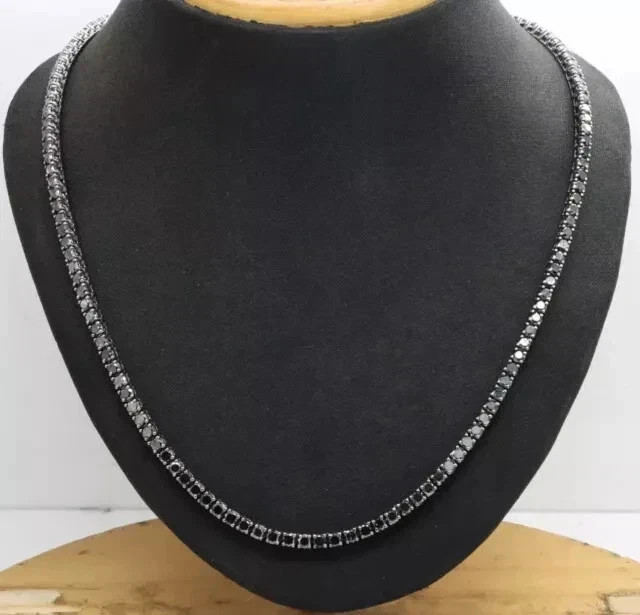 22Ct Round Lab Created Black Diamond Tennis 4MM Necklace 14K Black Gold Plated