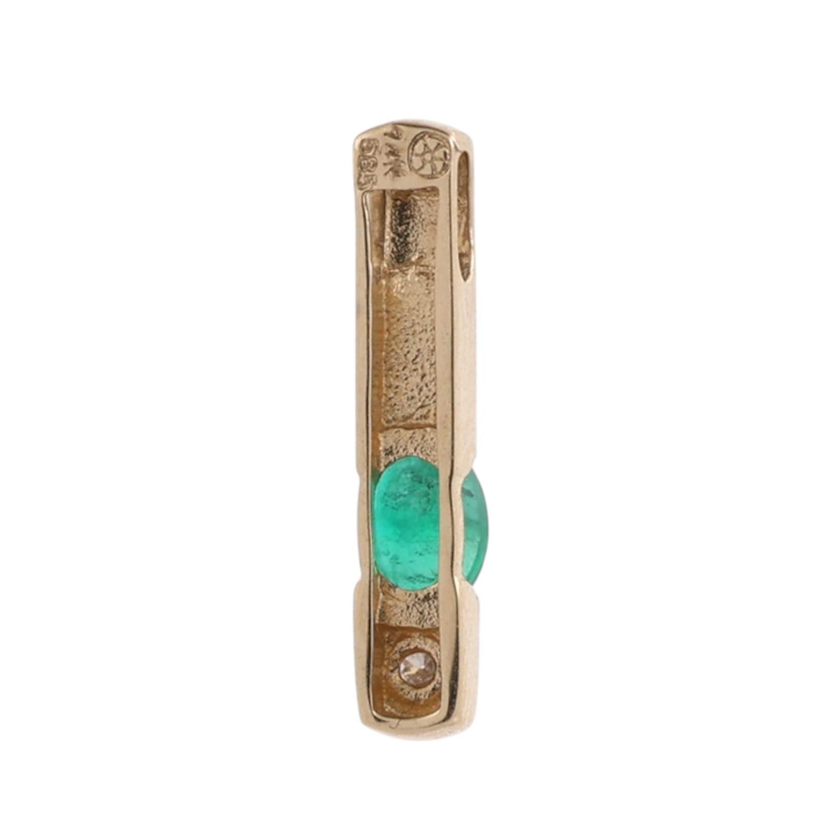 14K Gold Emerald Diamond Pendant 0.19CTW Oval Emerald Minimalist Estate Charm