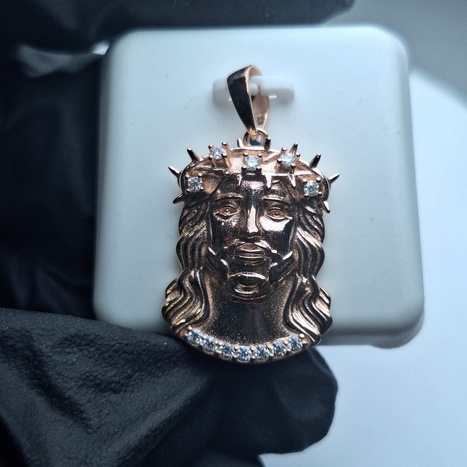 Real 0.75ctw 14K rose gold Sterling Silver Moissanite Diamond Jesus pendant