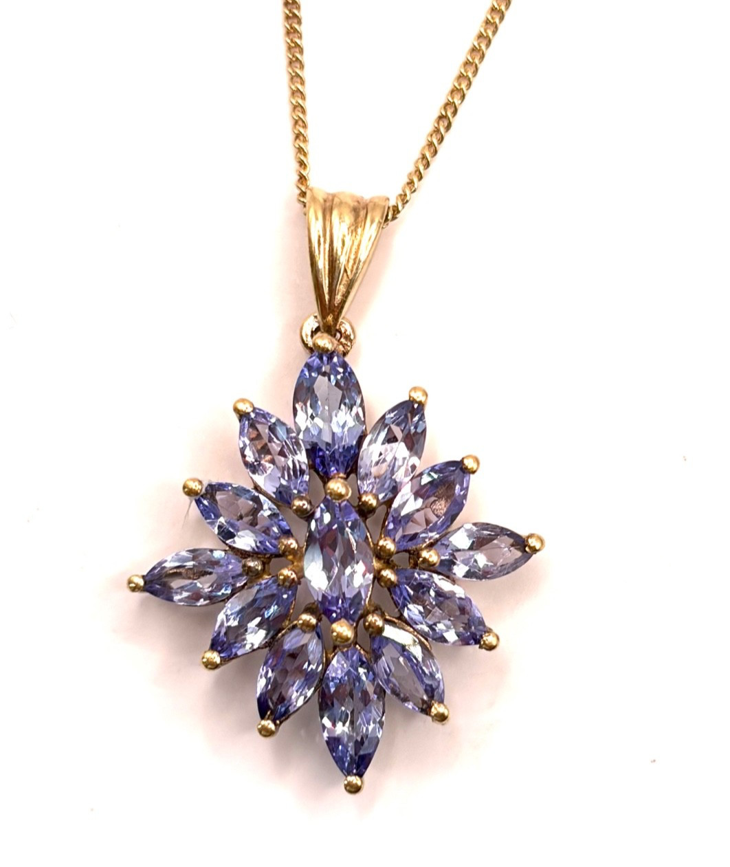 New Sterling Silver Gilt Tanzanite Cluster Pendant Necklace