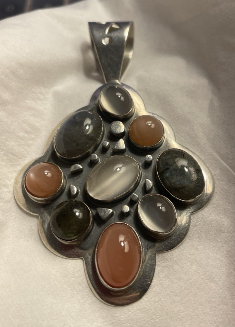 Jay King Mine Finds Multi Stone Pendant On 21 Inch Thick Sterling Silver Chain